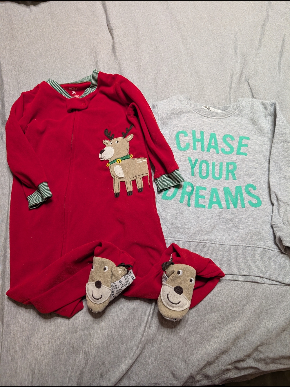 Kids Red Reindeer Holiday Footed Pajamas